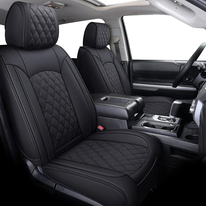 YIERTAI Seat Covers Compatible with Toyota Tundra for 2008-2025 2026 Crewmax Double Cab SR5 Limited Platinum TRD Pro Truck Waterproof Leather Seat Covers(2 PCS Front only/Black)