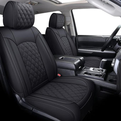 YIERTAI Seat Covers Compatible with Toyota Tundra for 2008-2025 2026 Crewmax Double Cab SR5 Limited Platinum TRD Pro Truck Waterproof Leather Seat Covers(2 PCS Front only/Black)