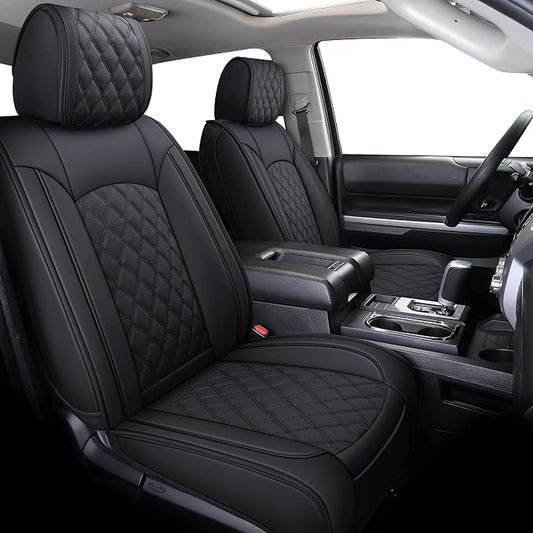 YIERTAI Seat Covers Compatible with Toyota Tundra for 2008-2025 2026 Crewmax Double Cab SR5 Limited Platinum TRD Pro Truck Waterproof Leather Seat Covers(2 PCS Front only/Black)