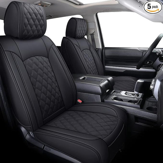YIERTAI Tundra Seat Covers Compatible with Toyota Tundra 2008-2022 2023 2024 2025 2026 Crewmax Double Cab SR5 Limited Platinum TRD Pro Tundrasine 1794 Edition Waterproof Leather(5 PCS Full Set/Black)