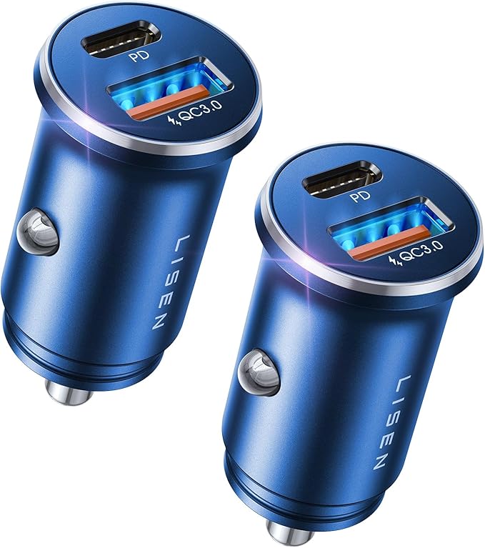 LISEN 54W Car Phone Charger USB C, Cigarette Lighter Adapter, Car Accessories for iPhone, USB C Car Charger Adapter USBC Type C 12v, Fit for iPhone 16, 15, 14, 13 Samsung Google iPad Android, Blue | Cigarette Lighter USB Charger, Car Accessories for Me...