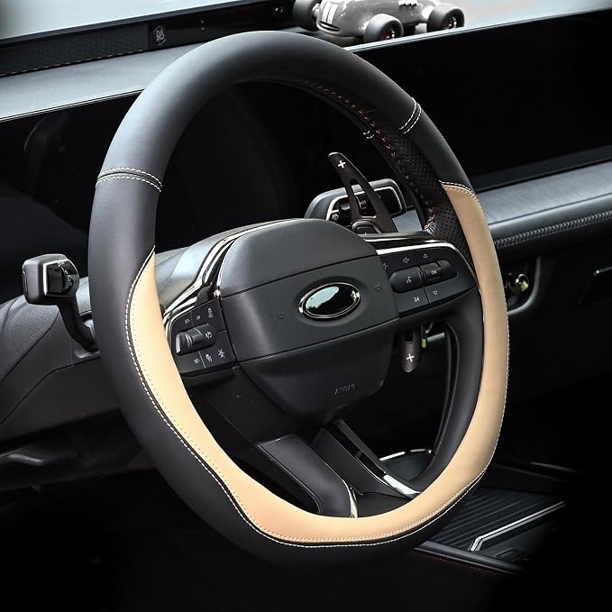 Valleycomfy Microfiber Leather Steering Wheel Cover Universal 15 inch (Beige)
