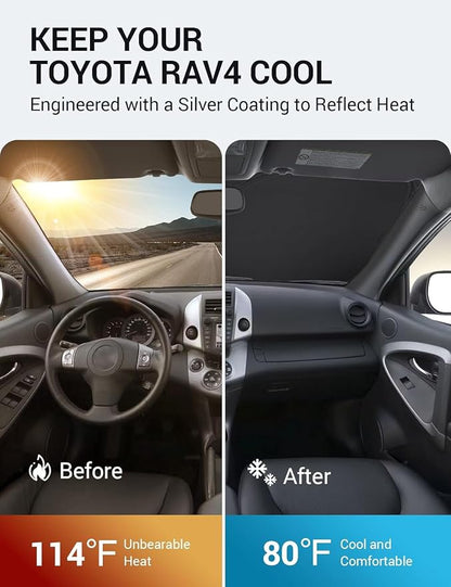 Proadsy 2026 Upgrade Front Windshield Sun Shade Foldable Sunshade Protector Custom Fit 2006-2012 RAV4 SUV Crossover, LE XLE Premium Limited XSE Hybrid Adventure Accessories
