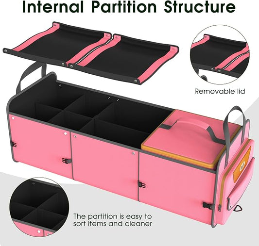 SugarFox Car Trunk Organizer for SUV, Heavy Duty Waterproof Trunk Organizer, Foldable Collapsible Car Organizer with Cooler, Multi-Compartment Large Trunk Organizer (95L), Pink-M003