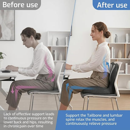 Memory Foam Seat Cushion,Orthopedic Ergonomic Seat Cushions for Tailbone,Sciatica, and Back Pressure Relief,L-Shaped Design & Adjustable Strap,Lumbar Support Pillow for Office,Car,Desk Chair