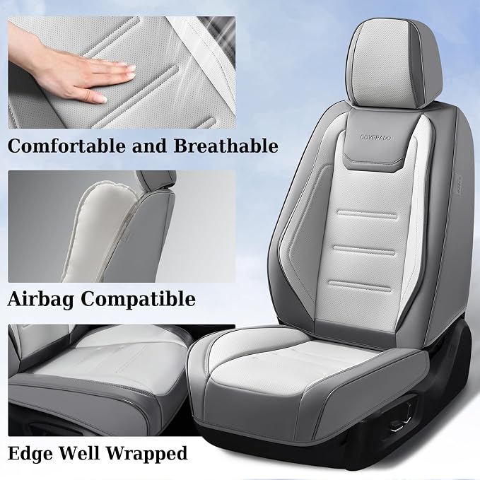 Coverado Car Seat Covers, Front Covers for Cars, Car Seat Cover Front Seats, Automotive Seat Cover, Waterproof, Leather Car Seat Cushion, Universal Interior Covers Seat Protectors for Most Cars