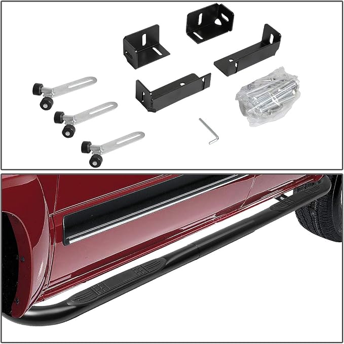 DNA Motoring 3" Running Boards Compatible with 99-11 Sierra Silverado / 02-09 Ram 1500 2500 3500 Extended, Crew Cab, Black Side Step Nerf Bars, STEPB-3-UNI-BK