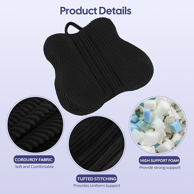 Lumbar Support Pillow for Recliner, Back Support Pillow for Office Chair, Back Cushion with Shredded Foam for Back Pain Relief & Reading, Lumbar Cushions for Couch, Sofa Seat, Car, Black