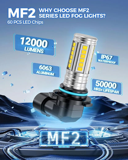 Marsauto 9145 H10 LED Fog Lights Bulbs Yellow, 12,000LM 9140 9145 LED Fog Light Bulbs, 360° Illumination 600% Bright 3000K Amber, Upgraded 60 Pcs Chips 9145 H10 Yellow Fog Lights, Accessory Light Kits