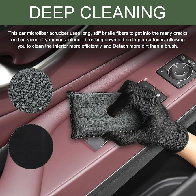 2PCS Car Interior Scrubbing Sponge, Scrub Pads Car Detailing, 5.9'' x 3.5'' Microfiber Auto Interior Cleaning Scrub Applicator, Auto Wash Sponge Pad for Vehicles Leather Plastic (Gray Black)