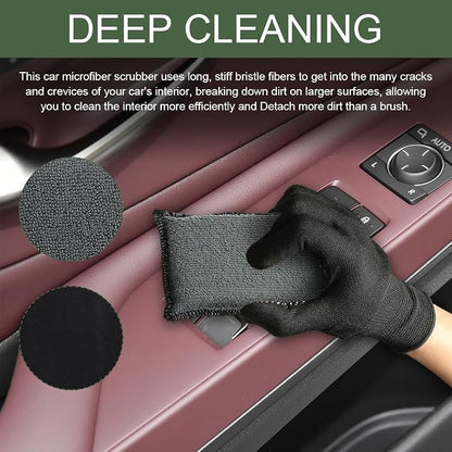 2PCS Car Interior Scrubbing Sponge, Scrub Pads Car Detailing, 5.9'' x 3.5'' Microfiber Auto Interior Cleaning Scrub Applicator, Auto Wash Sponge Pad for Vehicles Leather Plastic (Gray Black)