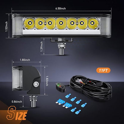 Nilight Side Shooter LED Pods with DRL 6.5 Inch 2089LM Spot Flood Combo Light Bar w/ 16AWG Wiring Kit for Fog Driving Auxiliary Lamp on Truck ATV UTV Jeep