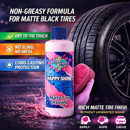 Winter White Happy Shine Matte Tire Dressing, Professional Grade, Satin Black Finish, UV Protection, Made in The USA-16oz - 2pk