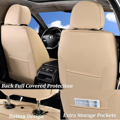 Coverado Car Seat Covers Full Set, Leather Seat Coversfor Cars, Front and Back Seat Covers, Waterproof Car Seat Protectors Car Seat Cushions Universal for Most Vehicles, Beige