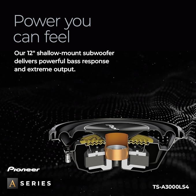 Pioneer A-Series TS-A3000LS4 12” Subwoofer – 1500W Max, Shallow-Mount Design, Deep Bass in Tight Spaces, Compact, Slim, Truck/Car Subwoofer