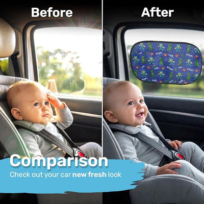 GENANY 2pcs Game Window Sun Shade for Sedan SUV Truck (21x14 Inches), Sun Shades for Side Window, Accessories for Kids, Baby Window Shades, Summer Car Decor