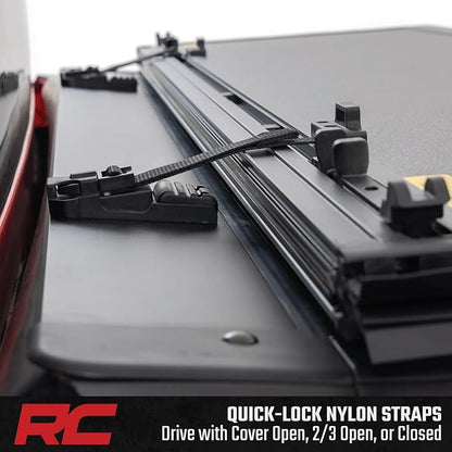 Rough Country Hard Flip-Up Truck Bed Tonneau Cover for Ford F-150 (2015-2020) - Flush Folding Aluminum Bed Cover