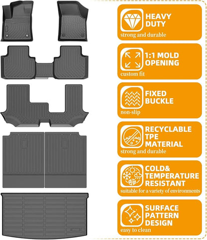 Floor Mats for VW Atlas 2018-2026, for Volkswagen Atlas TPE Floor Mats, ONLY 7 Bench Seats, NOT for Cross Sport, Non-Slip Waterproof Front& Rear& 3rd Row & Cargo & Backrest Mats