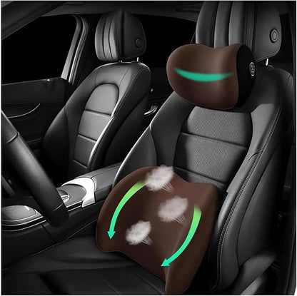 Car Headrest & Lumbar Support Cushion Ergonomic Car Seat Neck Back Rest Pillows Orthopedic Memory Foam Head Rest and Lower Lumbar Support Pillow Set Backrest Driving Seat Office Chair Support (Brown)