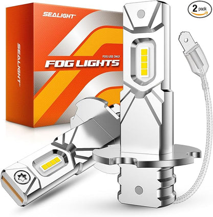 SEALIGHT H3 LED Fog Light Bulb, 30,000LM 800% Upgrade 6500K H3LL H3 LED Bulb, Long-Lasting Fog Lights, 1:1 Size Compact Design, Clearance Light Marker Light
