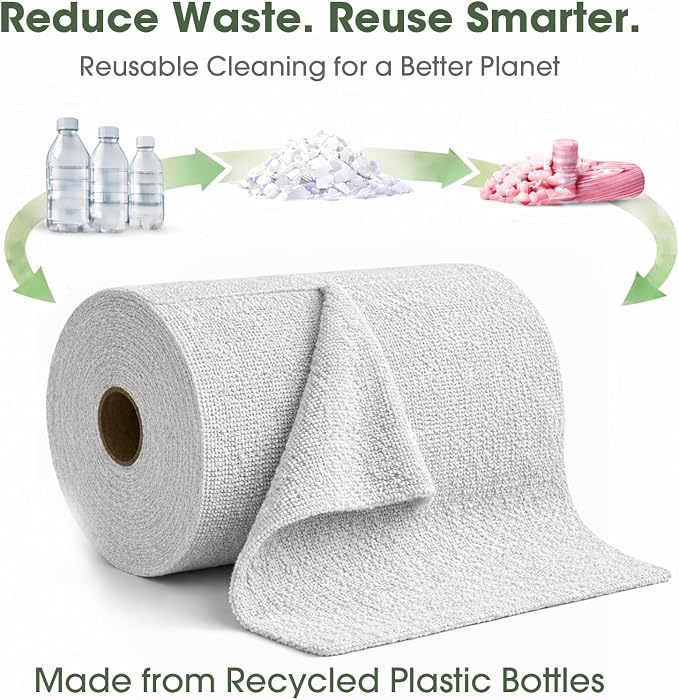 Microfiber Cleaning Cloth Roll - 100 Pack Tear Away Microfiber Paper Towels, Reusable, Washable, Scratch-Free, Kitchen Towels for Car, Home, Kitchen, Glass, Dishes (Light Grey)