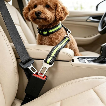 Reflective Nylon Pet Car Safety Set, Adjustable Dog Collar + Seatbelt, Travel Safety Kit for Dogs & Cats