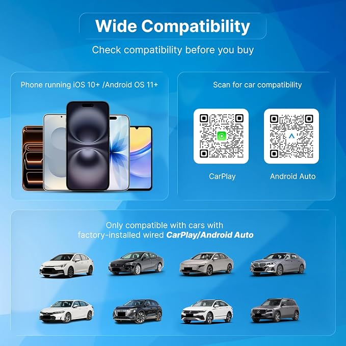 2026 X1 USB-A Wireless CarPlay Android Auto Adapter 2-in-1, Alloy & 2.5D Glass Build Mini Car Play Dongle, Wired to Wireless Converter, Dual 5G Chips, OTA, Plug & Play, for iPhone & Android Phone