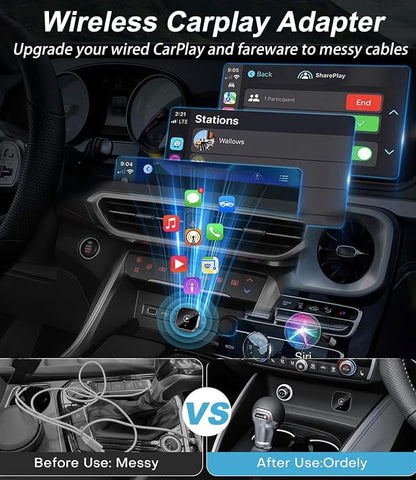 Wireless CarPlay Adapter & Android Auto Dongle, Fast Auto-Connect, Compact Plug & Play Wireless CarPlay Converter for iPhone & Android, USB/USB-C, No Delay, Seamless Reconnection (Black)