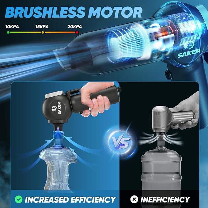 Saker Portable Car Vacuum Cordless 20000Pa 6 in 1 Multifunctional Adjustable Small Handheld Vacuum 7800mAH with Brushless Motor for Gifts, Car Home and Office SW-102