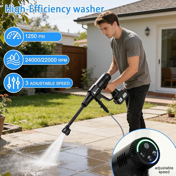 Portable Washer with 6-in-1 Nozzle Handheld Cordless Car Wash Gun Generic Washing Tool for Motorcycle Yard Home Garden Irrigation