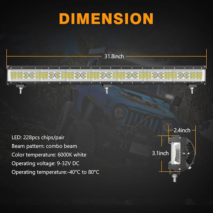 30 Inch Side Shooter LED Light Bar, Muto-Beam 450W Quad Row Light Bar LED Fog Lamp Off Road Driving Spot Flood Combo Work Lamp for Truck UTV ATV Pickup SUV Boat
