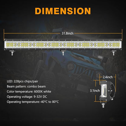 30 Inch Side Shooter LED Light Bar, Muto-Beam 450W Quad Row Light Bar LED Fog Lamp Off Road Driving Spot Flood Combo Work Lamp for Truck UTV ATV Pickup SUV Boat