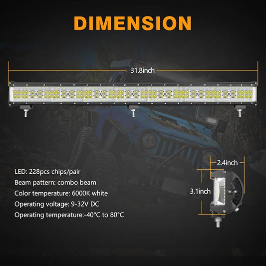 30 Inch Side Shooter LED Light Bar, Muto-Beam 450W Quad Row Light Bar LED Fog Lamp Off Road Driving Spot Flood Combo Work Lamp for Truck UTV ATV Pickup SUV Boat