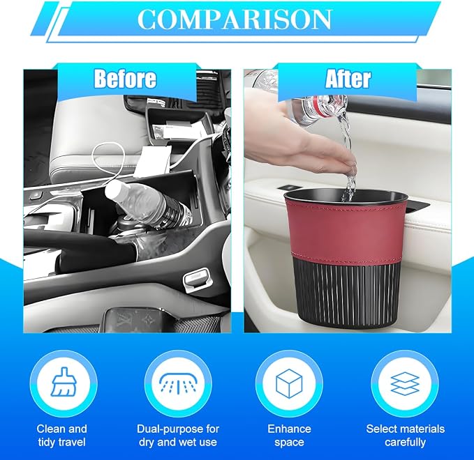 Zpana Car Trash Can, Portable Mini Vehicle Cup Holder Hanging Garbage Container, Multifunctional Automotive Side Door Trash Organizer Can Accessories, Universal for SUV, Sedan, Truck (Red)