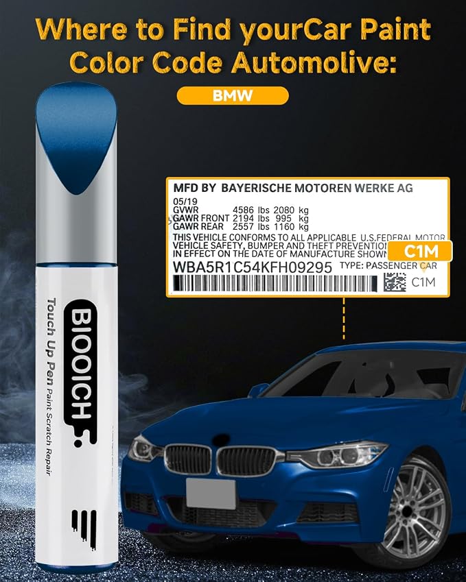 Touch Up Paint Pen Exact Color Match Car Chip and Scratch Repair (for BMW, Phytonic Blue Metallic (C1M))