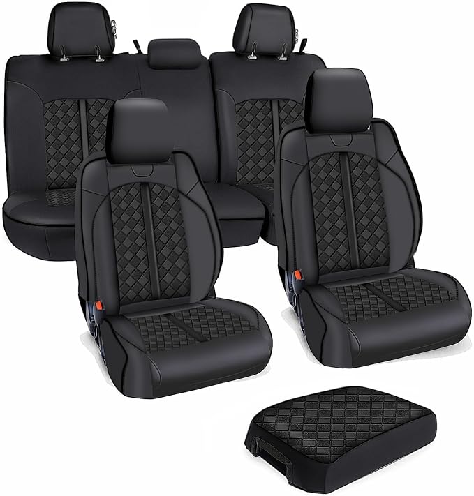 Carlimeki Tacoma Seat Covers Custom Fit for 2005 2006 2007 2008 2009 2010 2011 2012 2013 2014 2015 Crew Cab 2nd Gen Tacoma Base, PreRunner, TRD Pro - Center Console Armrest Covers - Fully Covered