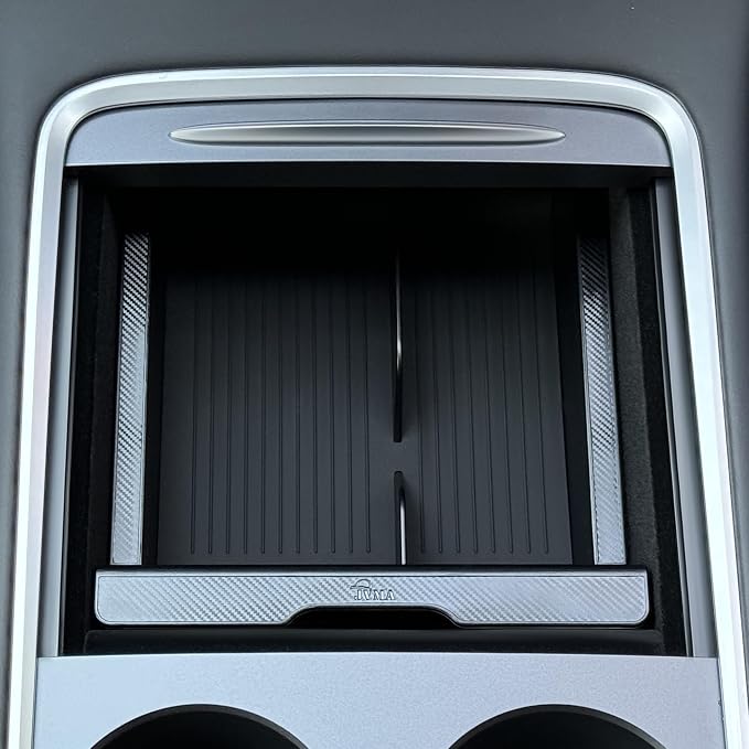 JVMA Backlight Center Console Organizer Tray Slide Transparent PC Upgrade | for Tesla Model Y 2021-2024 and Tesla Model 3 2021 2022 2023 Accessories 3 Carbon Edition