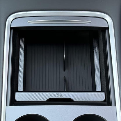 JVMA Backlight Center Console Organizer Tray Slide Transparent PC Upgrade | for Tesla Model Y 2021-2024 and Tesla Model 3 2021 2022 2023 Accessories 3 Carbon Edition