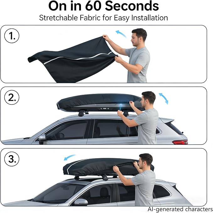 Roof Box Cover, Dimensions: 69x35x17 inches, Universal Fit for Thule, Perflex, Yakima Brands, Made of 420D Oxford Fabric, Features Waterproof, Dustproof, UV-Resistant, and Scratch-Resistant Properties