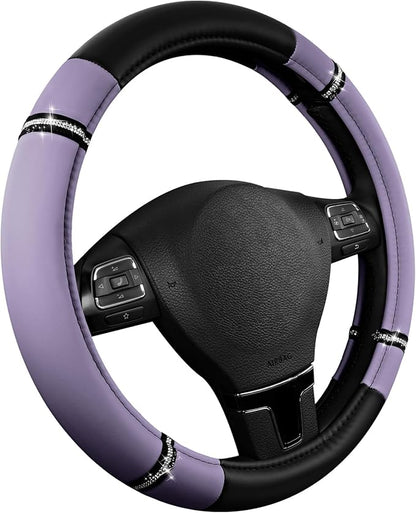 Road Comfort Leather Steering Wheel Cover – Premium Anti-Slip Car Steering Wheel Grip Cover – Universal Fit for 14.5”–15” Cars, Trucks & SUVs - Purple