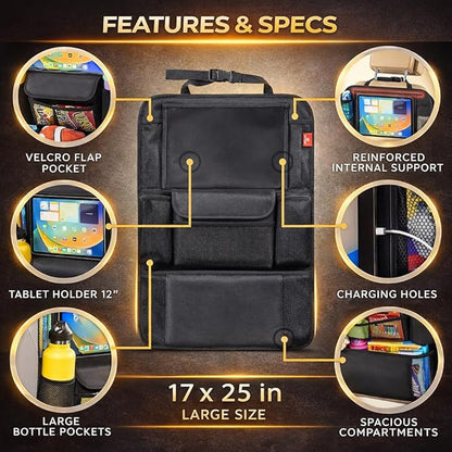 Helteko Car Seat Organizer, Ultra Version Kids Backseat Car Organizers and Storage, Waterproof Back Seat Protector Kick Mats with Tablet Holder 12 in, Car Accessories Interior and Travel Essentials.