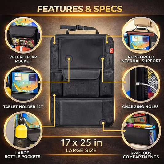 Helteko Car Seat Organizer, Ultra Version Kids Backseat Car Organizers and Storage, Waterproof Back Seat Protector Kick Mats with Tablet Holder 12 in, Car Accessories Interior and Travel Essentials.