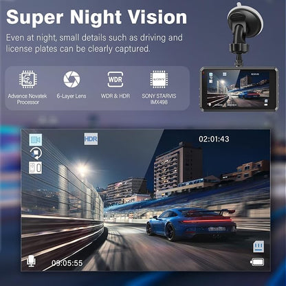 2K Dual Dash Camera for Cars, Free 64G SD Card, FHD 2K+1080P Dash Cam Front and Rear, 3.2'' IPS Screen, 176° Wide Angle Dashcam, 24H Parking Monitor, G-Sensor, Loop Recording, Night Vision, WDR