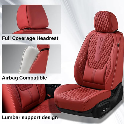 Coverado Car Seat Covers Full Set, Red Seat Covers for Car with Lumbar Support, Nappa Leather Seat Covers Waterproof Car Seat Protectors Universal Fit for Most Cars SUV Trucks