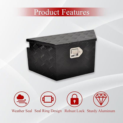 26'' Inch Aluminum Trailer Tongue Tool Box Truck Bed Toolbox Truck Trailer Chest Box Underbody Storage Organizer Waterproof Square Storage Organizer w/Lock & Keys Black(‎26" Lx13.3 Wx12 H)