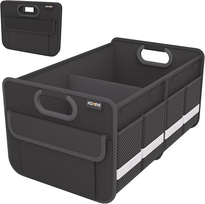Homeve Trunk Organizer, Car Storage, Reinforced Handles, Collapsible Multi-Compartment Car Organizers, Foldable, Waterproof, 2 Compartments, Suitable for Car Accessories, SUV (Black, Standard)