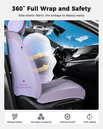 Huidasource Purple Seat Covers, Luxury Faux Leather Car Seat Covers, Velcro Adjustable, with Airbags, Child Seat, Perforation Cooling＆Heating, Universal Fit for Most Cars, Vans, Trucks, SUVs, Purple