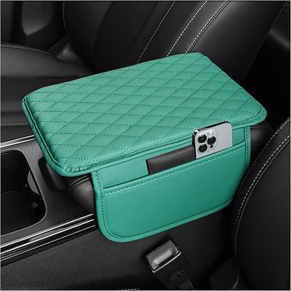 Stacool Upgraded Car Center Console Cover,Microfiber Leather Car Armrest Cover Cushion with 2 Storage Bags,Universal Car Armrest Storage Box (Turquoise)