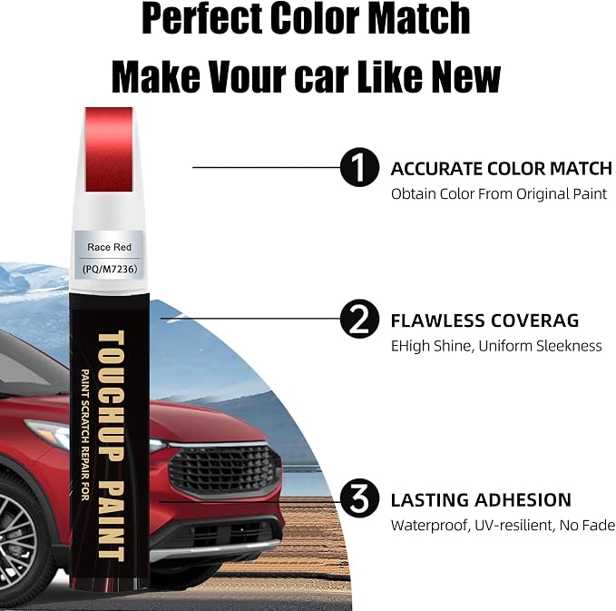 Race Red(PQ/M7236) Car Paint Touch Up Pen Compatible with Ford, 2-In-1 Color Accurate Touch Up Car Scratch Repair Paint Match Ford Series Premium Automotive Scratch Remover for Nicks & Chips Repair
