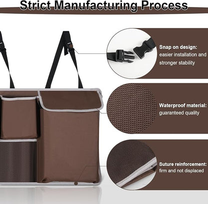UYYE Trunk Hanging Organizer, Backseat Storage Bag, Collapsible Car Interior Accessories with 4 Pockets & 2 Mesh Pouches for Tools, Provide More Storage Trunk Space for SUV, Jeep, MPVs (Brown)
